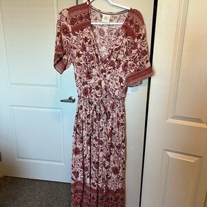 Knox Rose Burgundy and Cream Floral Maxi Dress